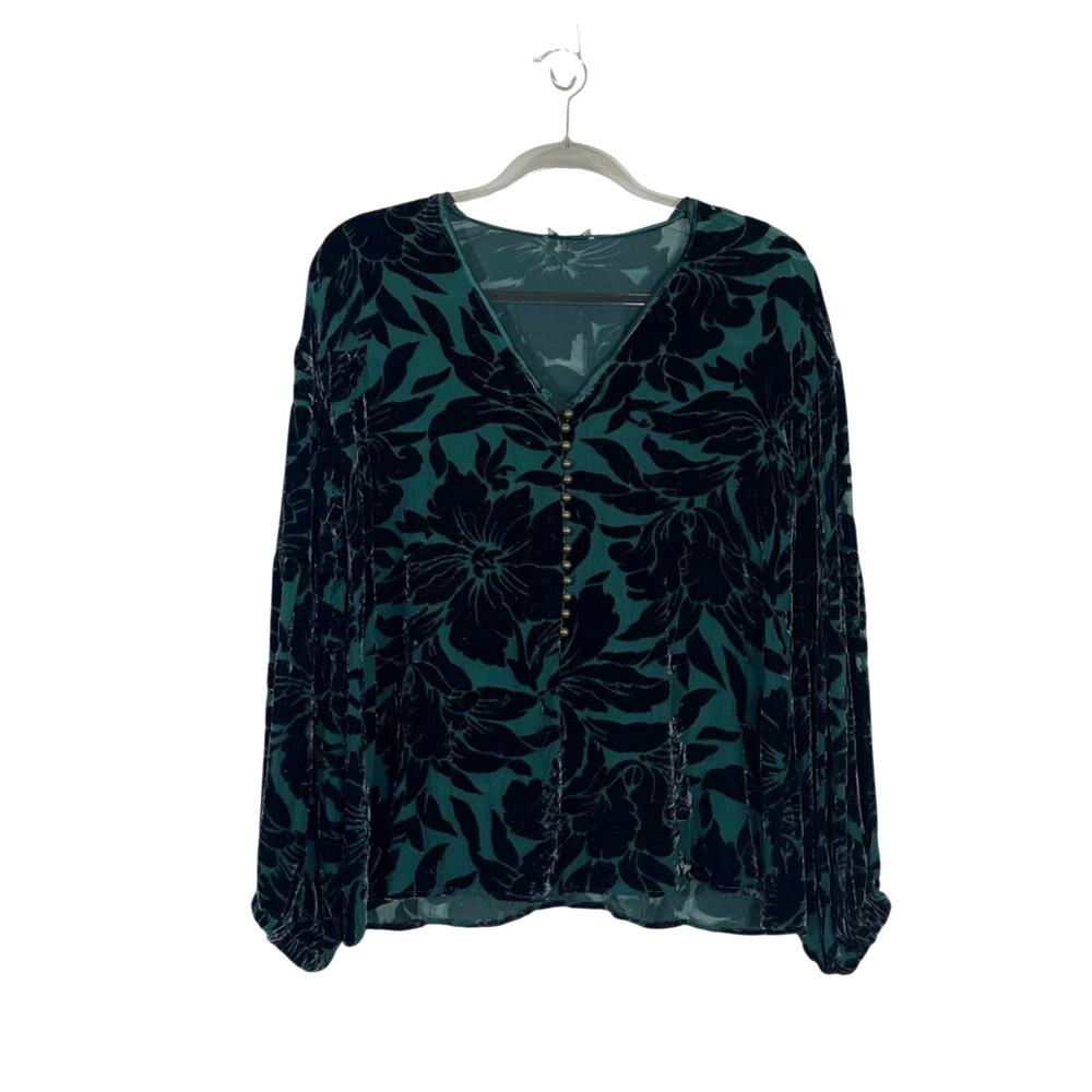 Sundance Floral Velvet Burnout Silk Blend Top Green Black Small Boho Whimsigoth